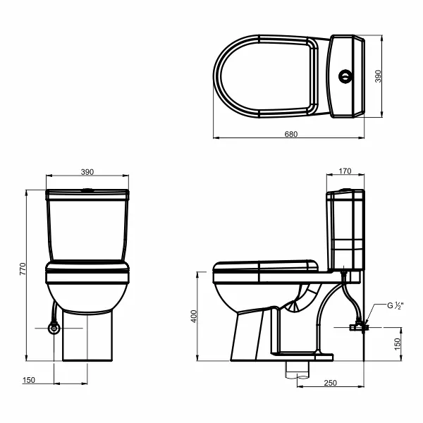 AER - TWC - 16 WASHDOWN TWO PIECE TOILET