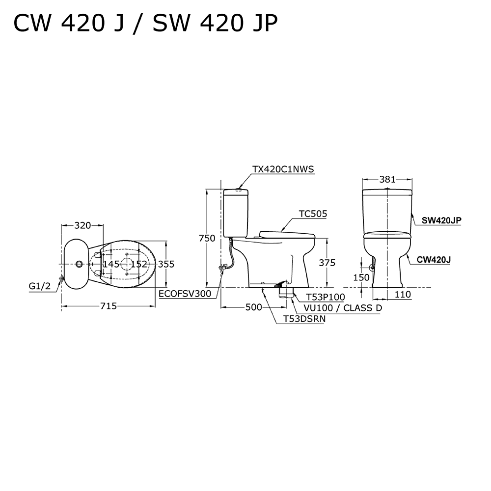 TOTO - CW420JW/F+SW420JP+ECOFSV300 W + TC505