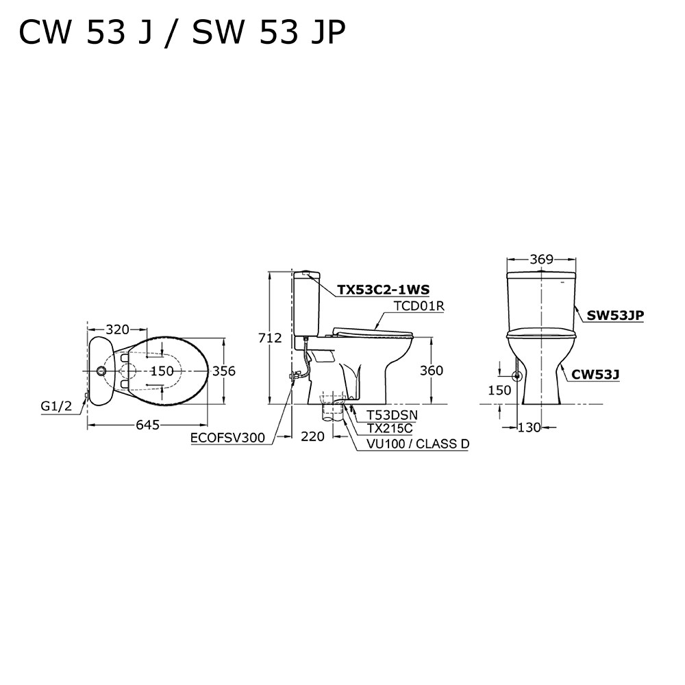 TOTO - CW53JW/F + SW53JP + ECOFSV300 W + TCD-01R