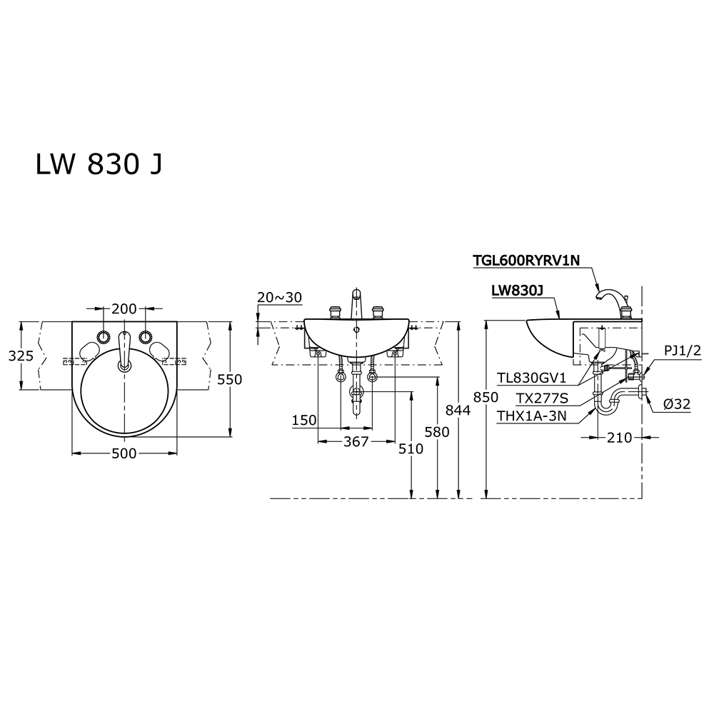 TOTO - LW830CJ BODY WAST SEMI RECES 1 HOL PIV
