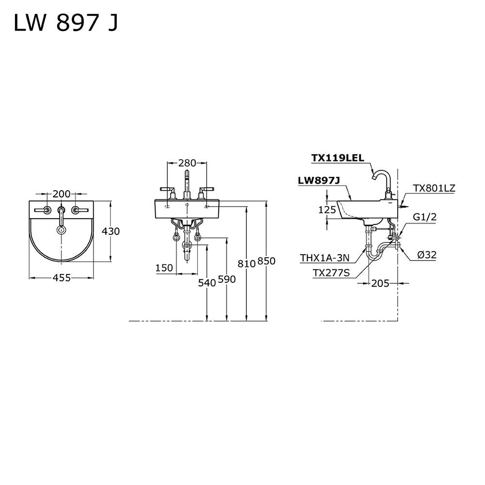 TOTO - LW897JW/F "OMNI"WALL HUNG LAVATORY 3 TAP HOLE