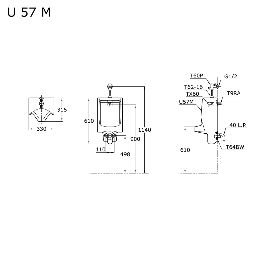 TOTO - U57M  MOSLEM W/F BODY URINAL W (TX921UV4)