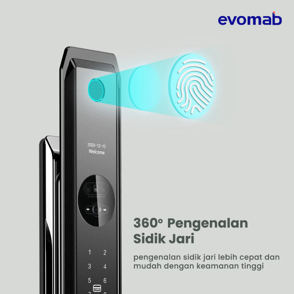 EVOMAB - EDLK-MK7 DIGITAL LOCK FINGER PRINT + PIN + KARTU + APP + CAMERA + 3D FACE RECOGNATION