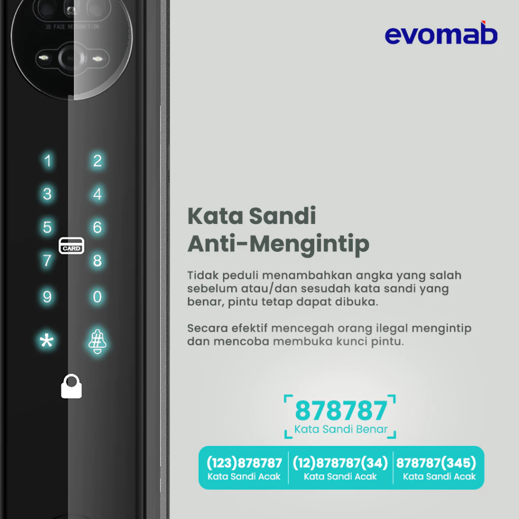 EVOMAB - EDLK-MK7 DIGITAL LOCK FINGER PRINT + PIN + KARTU + APP + CAMERA + 3D FACE RECOGNATION