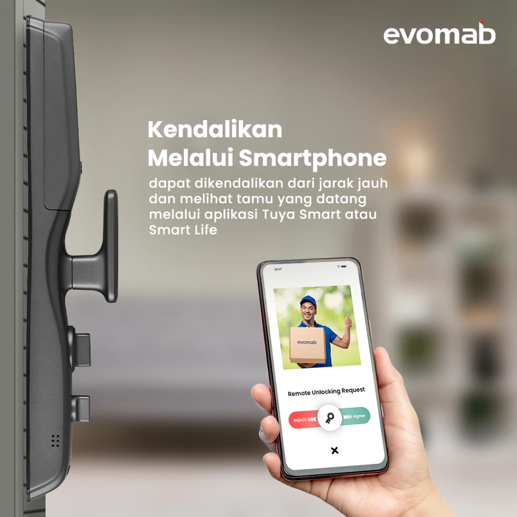 EVOMAB - EDLK-MK7 DIGITAL LOCK FINGER PRINT + PIN + KARTU + APP + CAMERA + 3D FACE RECOGNATION