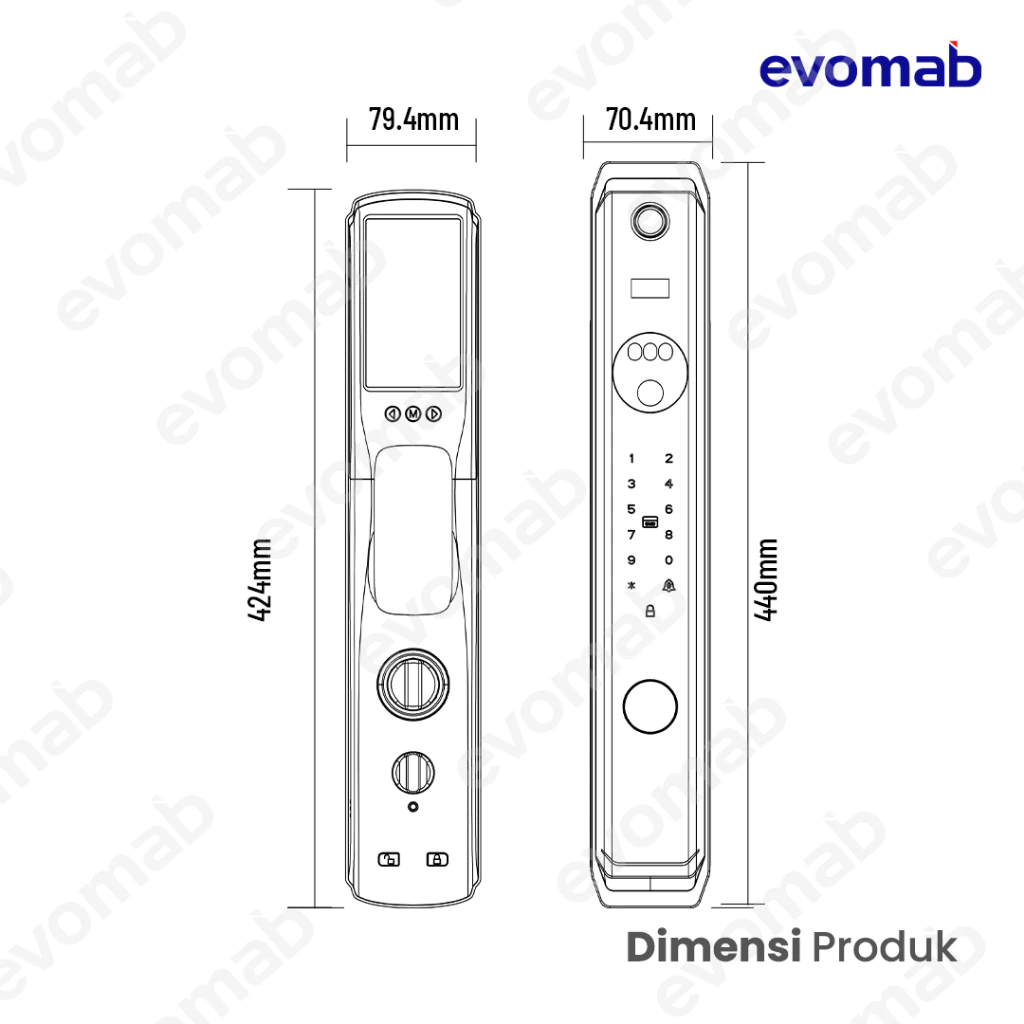 EVOMAB - EDLK-MK7 DIGITAL LOCK FINGER PRINT + PIN + KARTU + APP + CAMERA + 3D FACE RECOGNATION