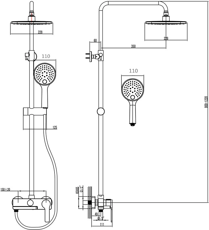 AETRIO - FN-12091BN SHOWER SYSTEM SERIES 3 WAY BLACK MATTE