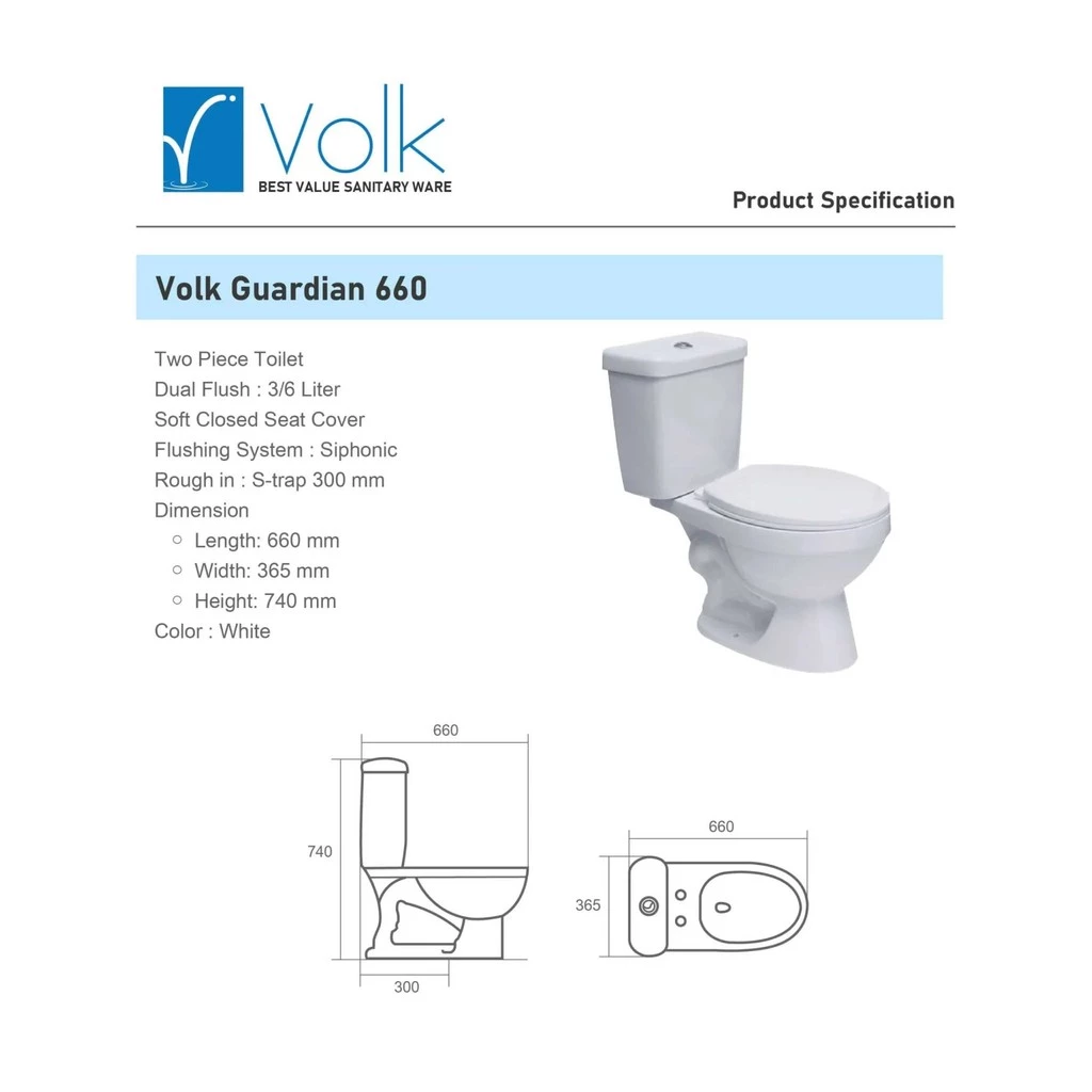 VOLK - PAKET MONOBLOK SOLARIS 660WD TWO PIECE TOILET + V-50WT JET WASHER