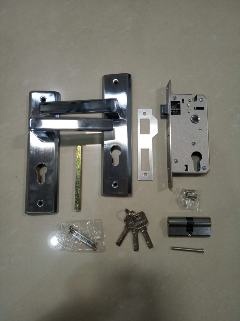 EVOMAB - ASET-06116-M-SN/CP HANDLE PLAT MEDIUM + STAINLESS MORTISE + CYLINDER