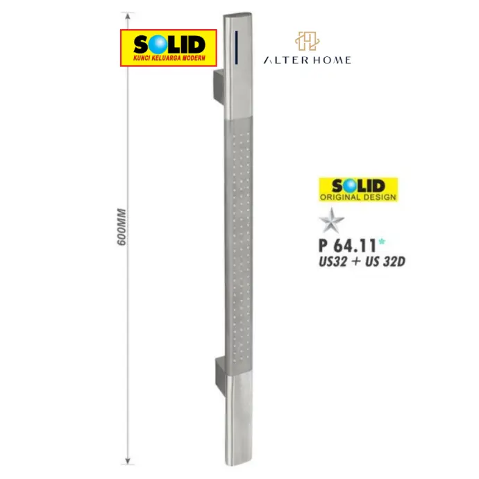 SOLID - P 64.11 (600MM) PULL HANDLE US 32+US 32D