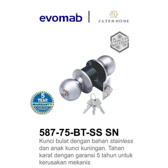 EVOMAB - MCYL-587-75-BT-SN KUNCI BULAT DENGAN ANAK KUNCI 75MM STAINLESS