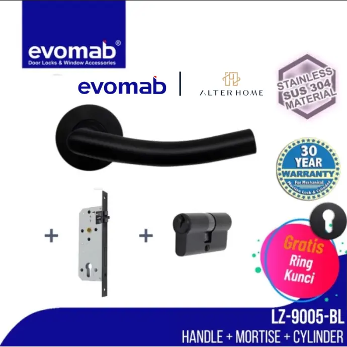 EVOMAB - MSET-LZ9005-SUS304-BL HANDLE ROCHETTE SUS 304 + STAINLESS MORTISE + BRASS CYLINDER