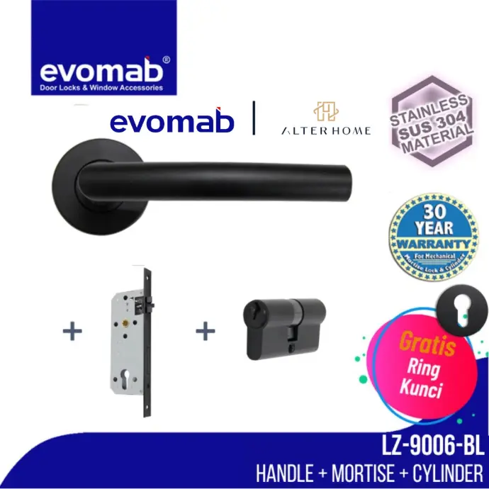 EVOMAB - MSET-LZ9006-SUS304-SN HANDLE ROCHETTE SUS 304 + STAINLESS MORTISE + BRASS CYLINDER