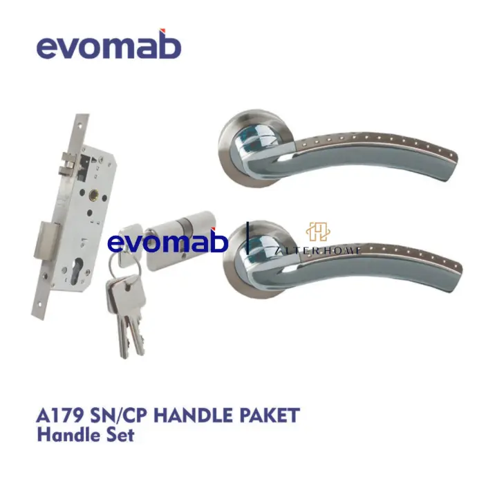 EVOMAB - MSET-A179-SN/CP HANDLE ROCHETTE + STAINLESS MORTISE + BRASS CYLINDER