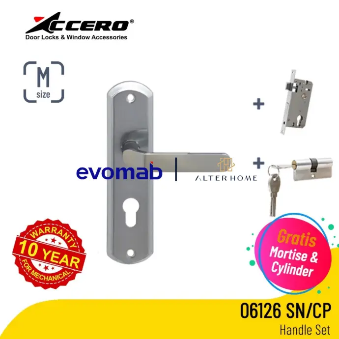 EVOMAB - ASET-06126-M-SN/CP HANDLE PLAT MEDIUM + STAINLESS MORTISE + CYLINDER