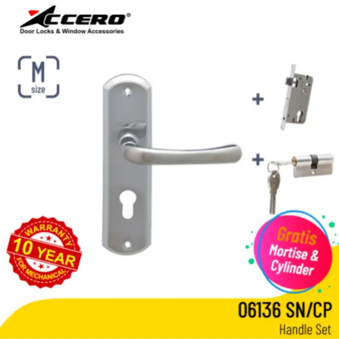 EVOMAB - ASET-06136-M-SN/CP HANDLE PLAT MEDIUM + STAINLESS MORTISE + CYLINDER