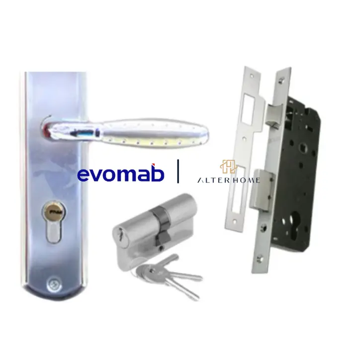 EVOMAB - ASET-06156-M-SN/CP HANDLE PLAT MEDIUM + STAINLESS MORTISE + CYLINDER