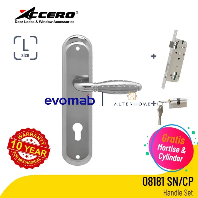 EVOMAB - ASET-08181-DC-CK-SN/CP HANDLE PLAT LARGE + STAINLESS MORTISE + CYLINDER