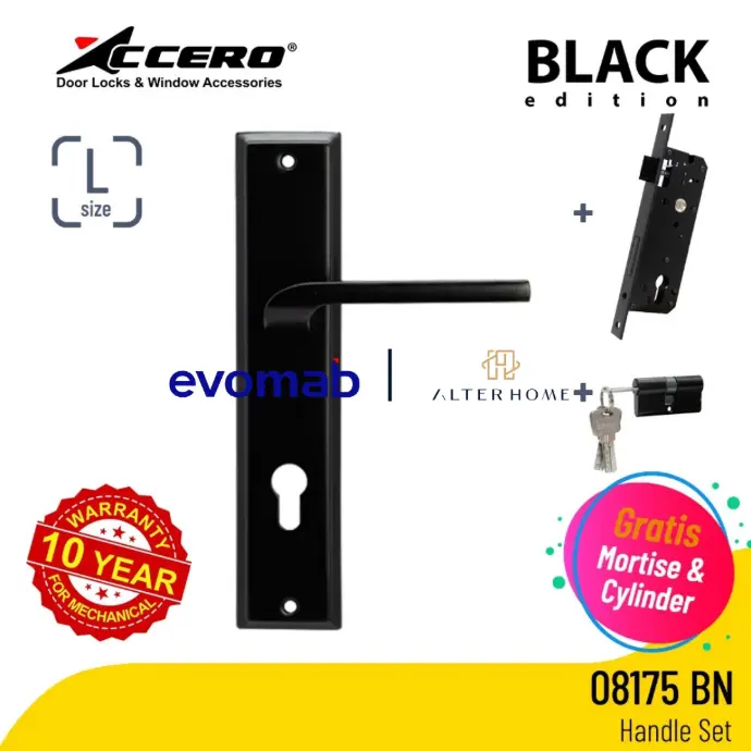 EVOMAB - ASET-08175-BL HANDLE PLAT LARGE + STAINLESS MORTISE + CYLINDER