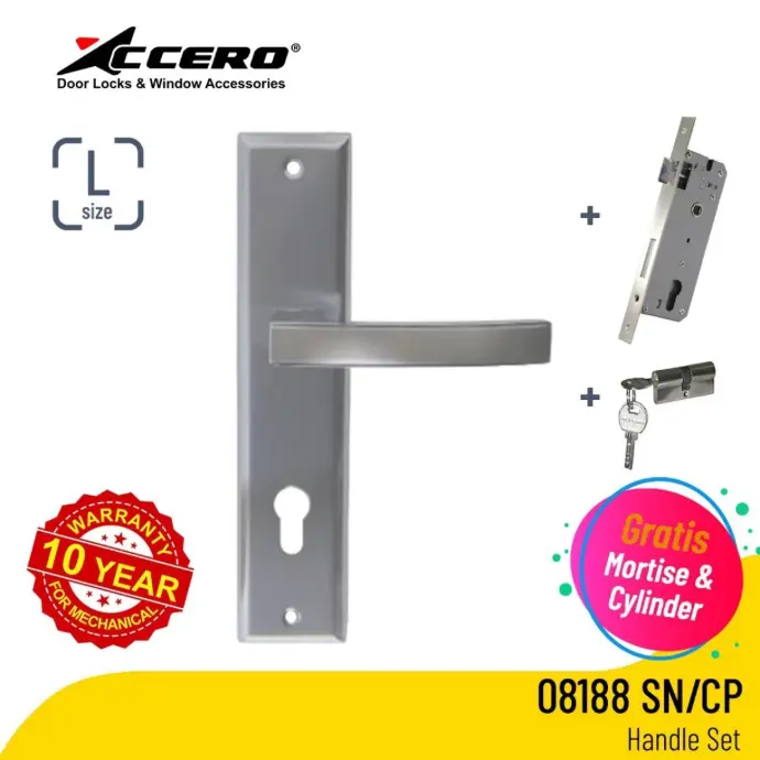 EVOMAB - ASET-08188-DC-CK-SN/CP HANDLE PLAT LARGE + STAINLESS MORTISE + CYLINDER
