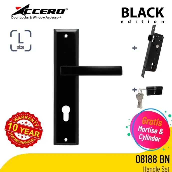 EVOMAB - ASET-08188-BL HANDLE PLAT LARGE + STAINLESS MORTISE + CYLINDER