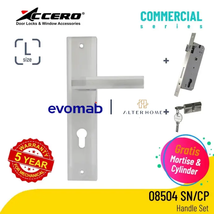 EVOMAB - ASET-08504-CS-SN/CP HANDLE PLAT LARGE + STAINLESS MORTISE + CYLINDER