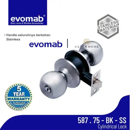 [SMA-EVO-00090] EVOMAB - MCYL-587-75-BK-SN KUNCI BULAT TANPA ANAK KUNCI 75MM STAINLESS