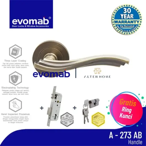 [SMA-EVO-00142] EVOMAB - MSET-A273-AB HANDLE ROCHETTE + STAINLESS MORTISE + BRASS CYLINDER