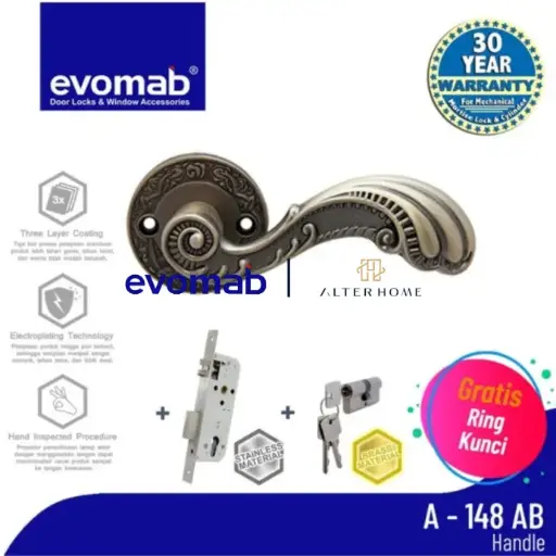 [SMA-EVO-00140] EVOMAB - MSET-A148-AB HANDLE ROCHETTE + STAINLESS MORTISE + BRASS CYLINDER