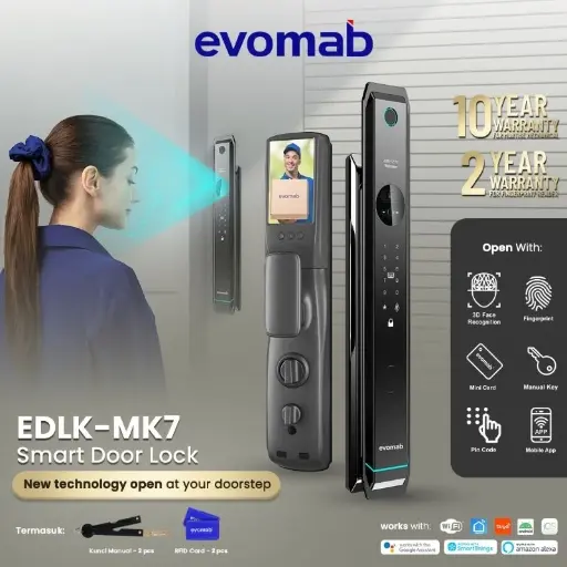 [SMA-EVO-00031] EVOMAB - EDLK-MK7 DIGITAL LOCK FINGER PRINT + PIN + KARTU + APP + CAMERA + 3D FACE RECOGNATION