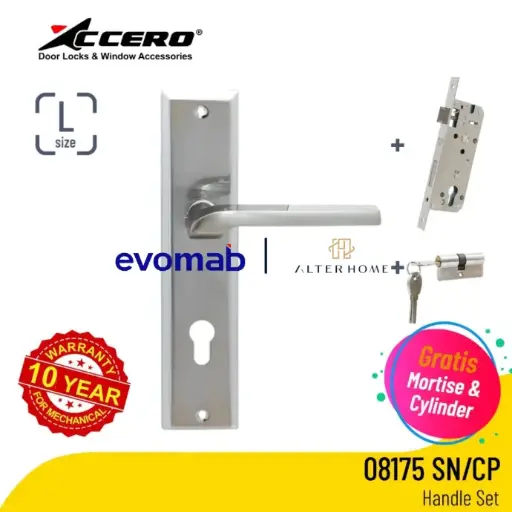 [SMA-EVO-00014] EVOMAB - ASET-08175-DC-CK-SN/CP HANDLE PLAT LARGE + STAINLESS MORTISE + CYLINDER
