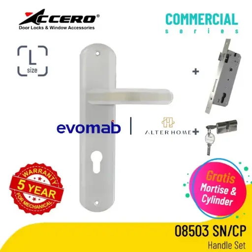 [SMA-EVO-00019] EVOMAB - ASET-08503-CS-SN/CP HANDLE PLAT LARGE + STAINLESS MORTISE + CYLINDER