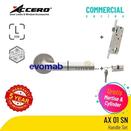 [SMA-EVO-00022] EVOMAB - ASET-AX01-CS-SN HANDLE ROCHETTE + STAINLESS MORTISE + CYLINDER